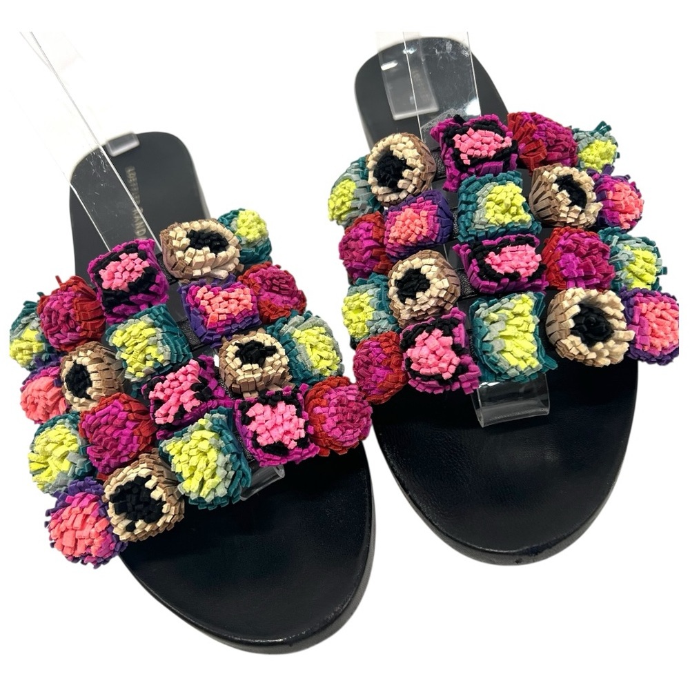Loeffler Randal Sal PomPom Slide Multicolor Leather Casual Sandals Womens 9.5 - Picture 6 of 15